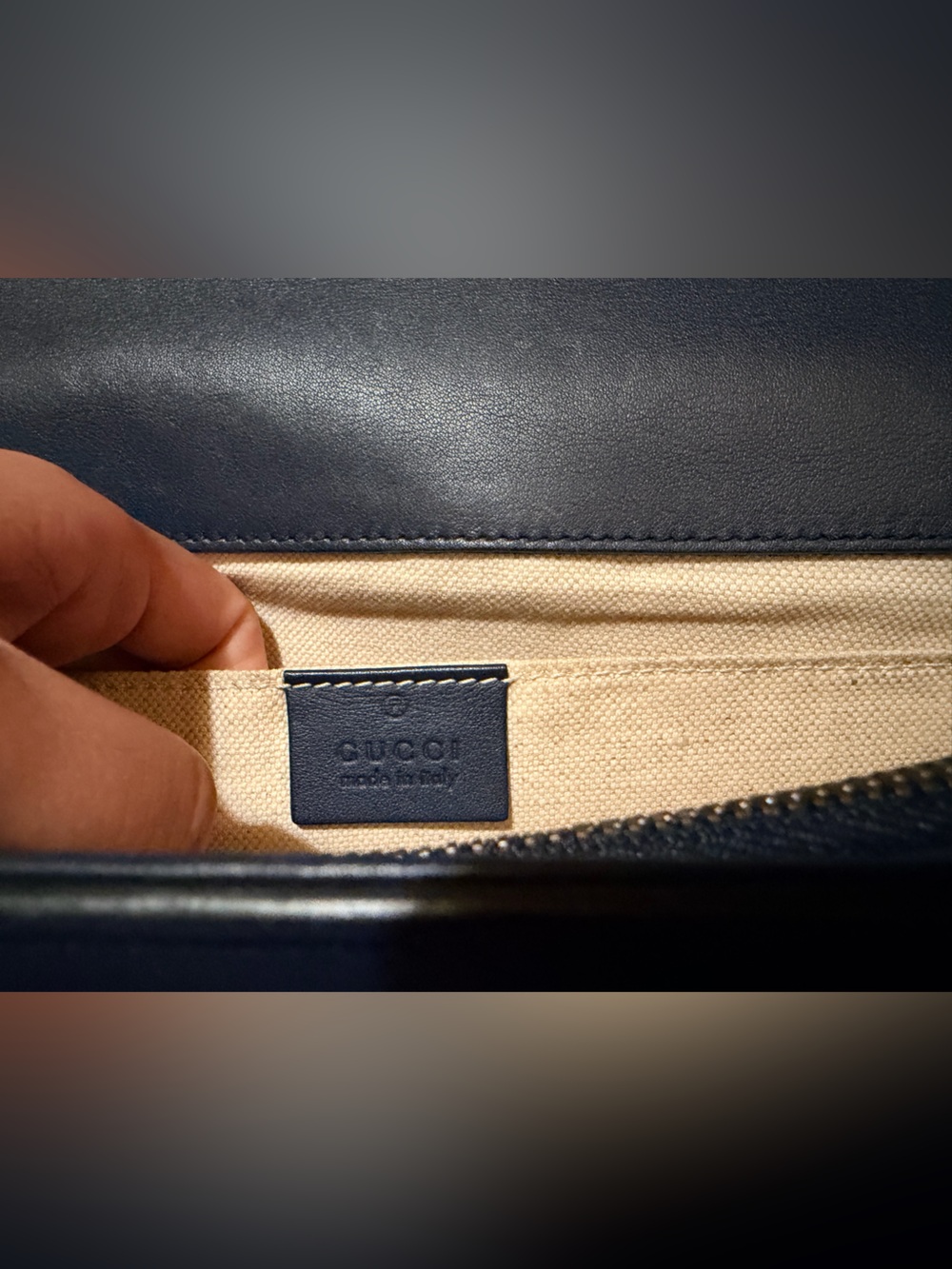 Gucci Blue Leather Striped Embroidered Riche Shoulder Bag - Picture 14 of 16